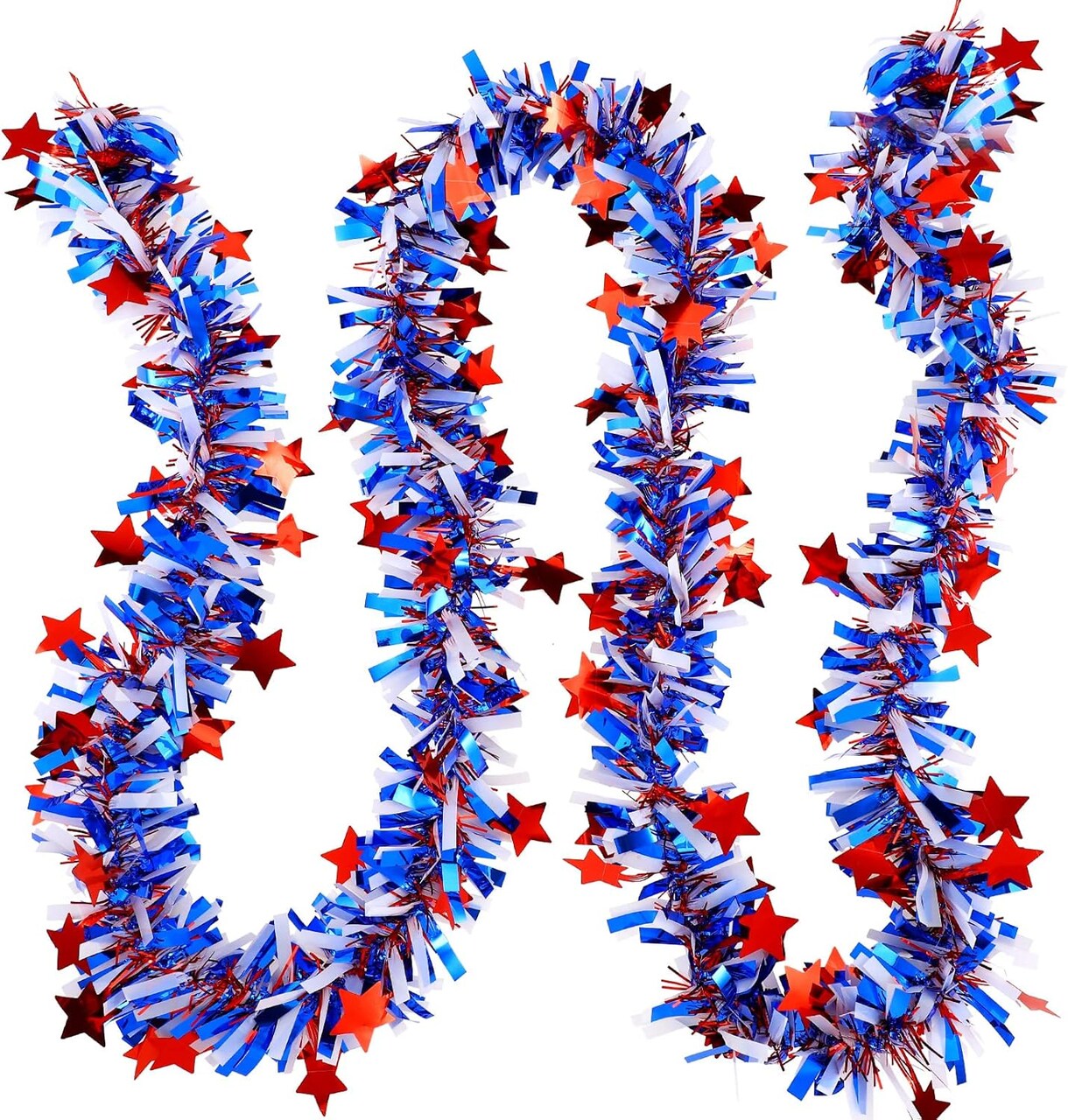 19.7 Feet Red White Blue Tinsel Garland for 4th of July Decorations